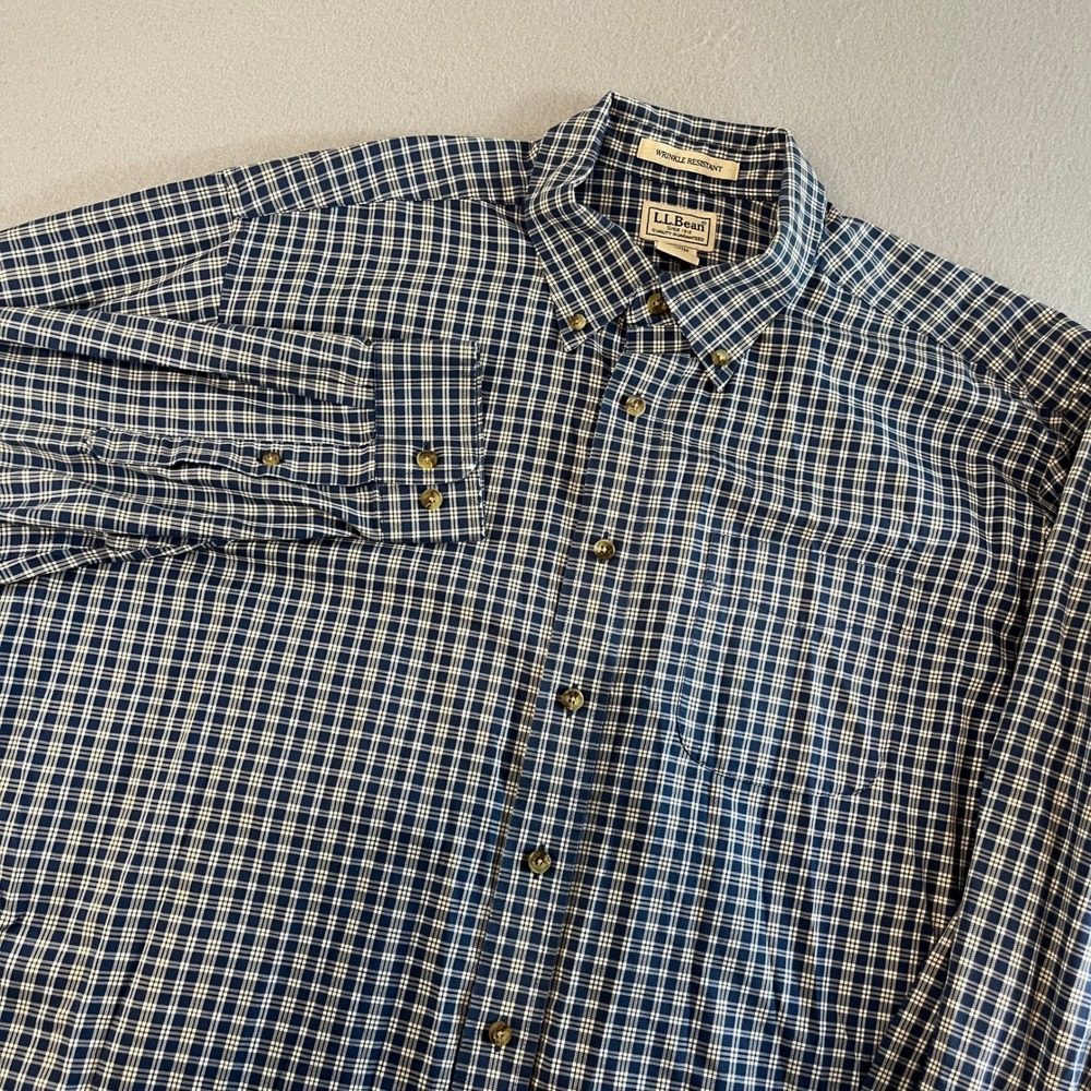 LL Bean Mens Long Sleeve Wrinkle Resistant Plaid Button Down Shirt XL‎ REG
